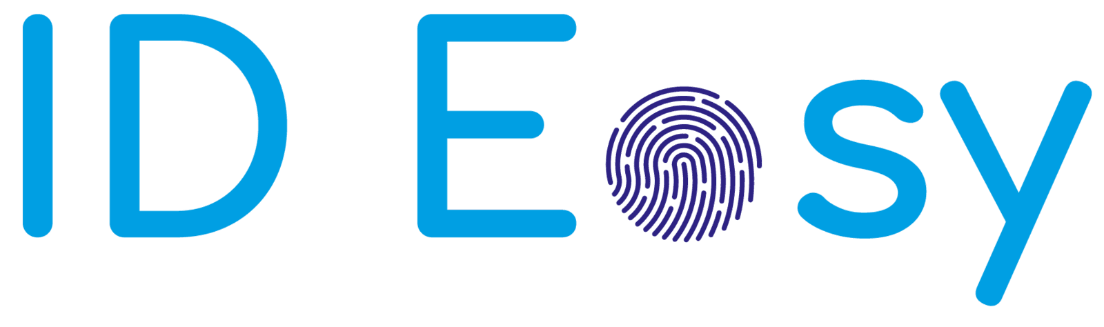 Logo de la solution ID EOsy, spécialisée dans l’identification sécurisée et la gestion numérique de l’identité. Le mot « Easy » est stylisé avec une empreinte digitale en guise de lettre « a », symbolisant la biométrie, la sécurité, la confidentialité et l’accès simplifié aux services numériques. Le design épuré et les tons bleu clair et bleu foncé évoquent la technologie et la confiance.